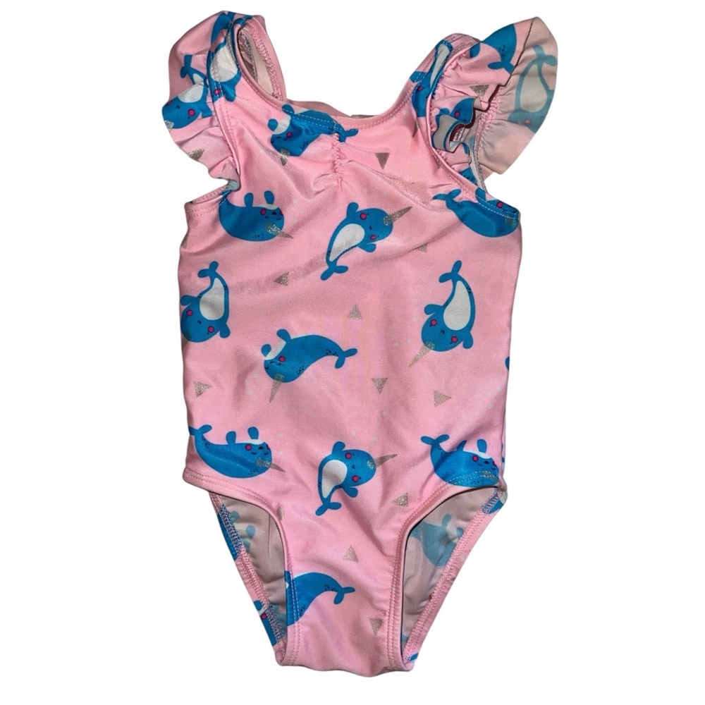 Cat & Jack Pink & Blue Narwahl Print Swimsuit
